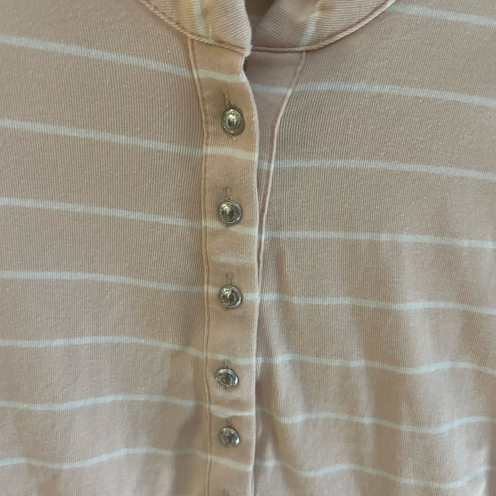 Calvin Klein Sleeveless Pink Stripe Ribbed Top with Silver Button Detail - Picture 6 of 9